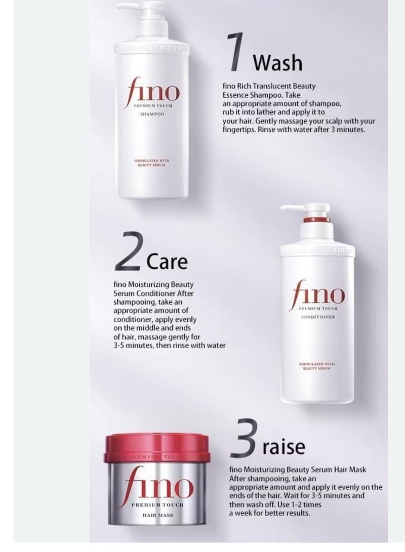 Fino Shiseido Premium Touch Moist Shampoo 550 ml & Conditioner 550 ml & treatment mask 230 gm & Hair oil 70 ml hair care set Strengthen, nourish and restore dry hair, dry scalp and damaged hair - Image 2