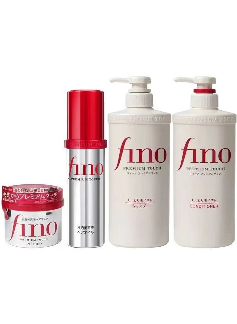 Fino Shiseido Premium Touch Moist Shampoo 550 ml & Conditioner 550 ml & treatment mask 230 gm & Hair oil 70 ml hair care set Strengthen, nourish and restore dry hair, dry scalp and damaged hair - Image 1