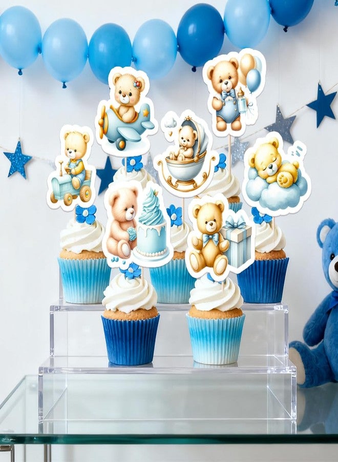 Auteby 48Pcs Baby Bear Cupcake Toppers for Bear Theme Baby Shower Boy or Girl Birthday Party Supplies (BOY) - Image 2
