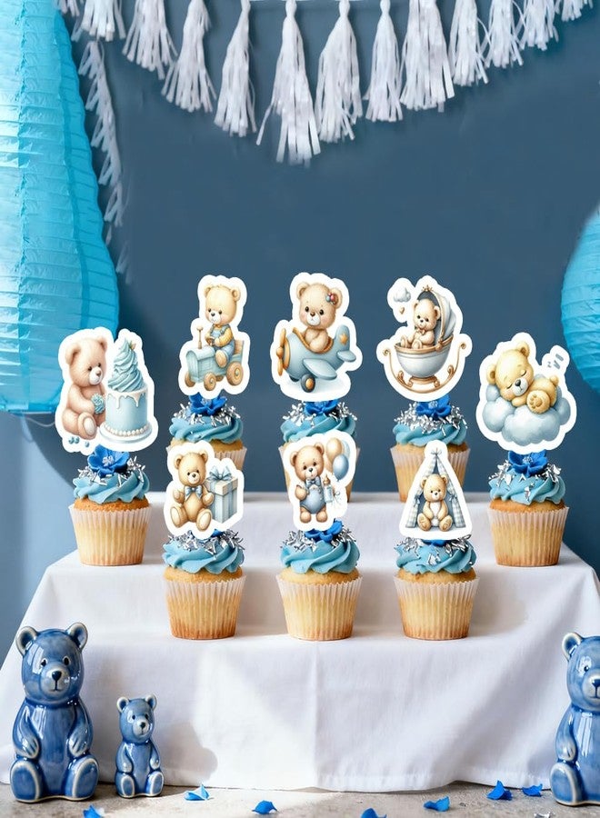 Auteby 48Pcs Baby Bear Cupcake Toppers for Bear Theme Baby Shower Boy or Girl Birthday Party Supplies (BOY) - Image 3