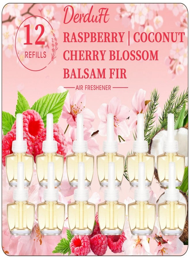 DERDUFT Plug In Air Freshener Refills 12 Pack - Cherry Blossom, Raspberry, Balsam Fir, Coconut, Spring & Summer Scented Refill for Home & Bathroom, Compatible with Air Wick & Glade, Not for Glade Plus - Image 1
