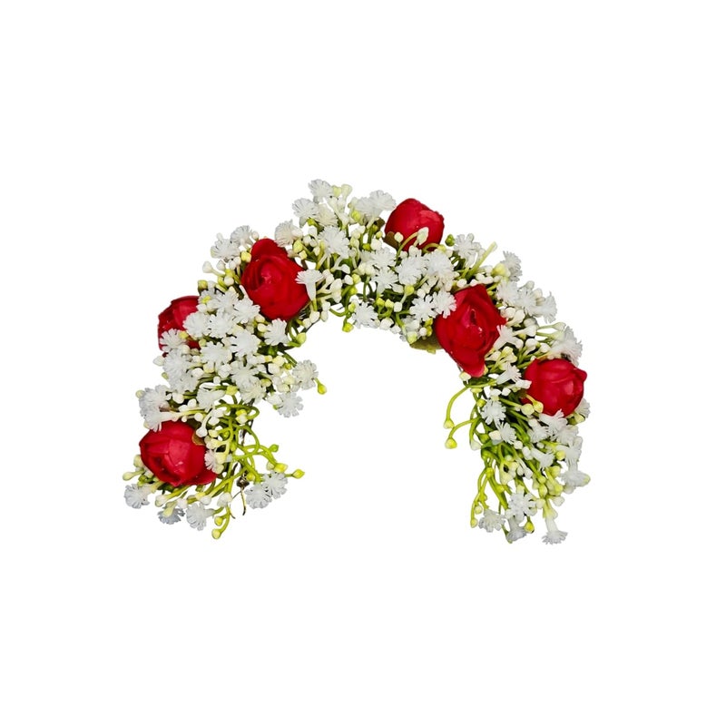ANVIK Hair Accessories Fancy Party Bridal Wedding Fabric/Artificial Rose Flower Bun Juda Hair Gajra For Women's Flower Hair Accessory Veni For Hair For Bride (RED) - Image 1
