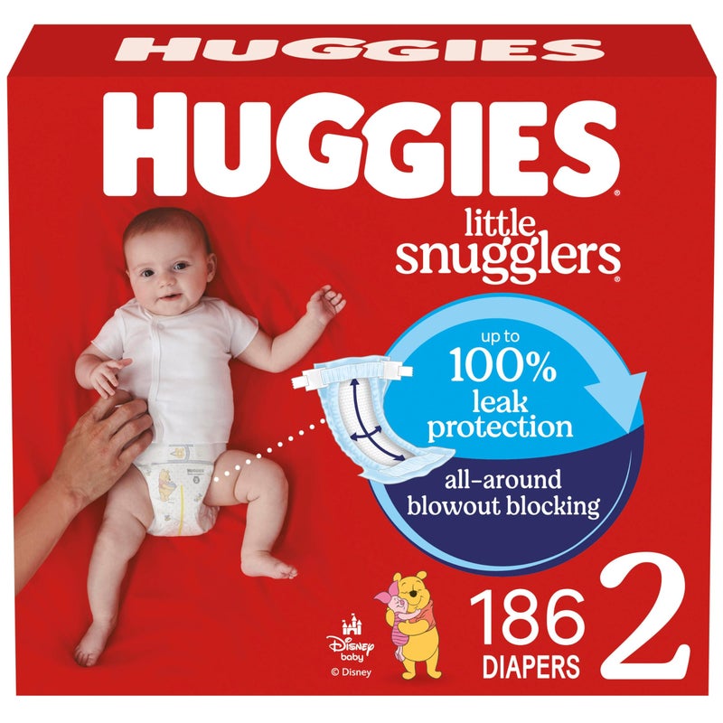 Huggies Size 2 Diapers, Little Snugglers Baby Diapers, Size 2 (12-18 lbs), 186 Count (3 Packs of 62), Packaging May Vary - Image 1