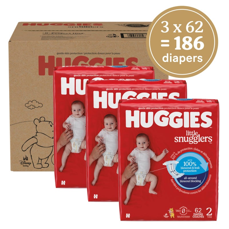 Huggies Size 2 Diapers, Little Snugglers Baby Diapers, Size 2 (12-18 lbs), 186 Count (3 Packs of 62), Packaging May Vary - Image 2