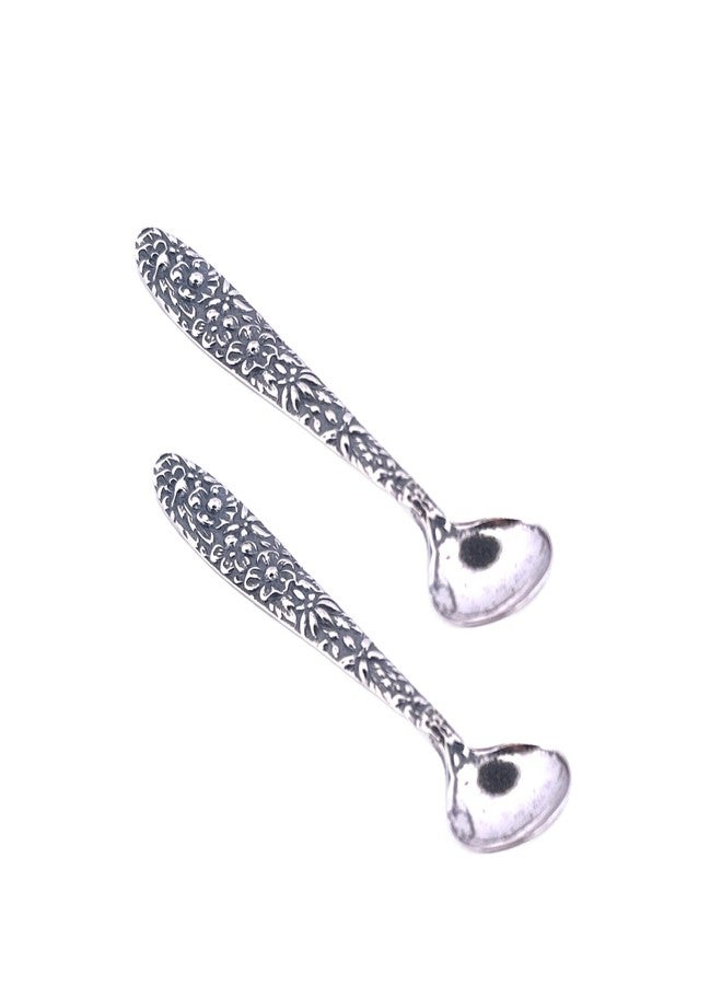 APOLEEA 925 Sterling Silver Small Salt Spoon - Premium Quality 2.7" Polished Round Bowl Mustard Spoon - Beautiful Designed Handle - Gift for Culinary Enthusiasts - Pack of 2 - Image 1