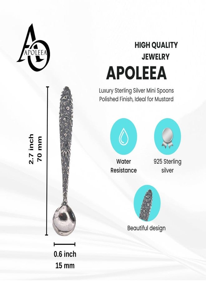 APOLEEA 925 Sterling Silver Small Salt Spoon - Premium Quality 2.7" Polished Round Bowl Mustard Spoon - Beautiful Designed Handle - Gift for Culinary Enthusiasts - Pack of 2 - Image 3