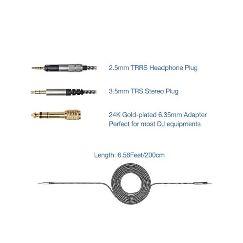 Voarmaks HD560s Cable Compatible with Sennheiser HD598 HD598SE HD598SR HD598CS HD599 HD558 HD518 HD579 HD569 HD559 HD560S Headphone Length 2m 6.5FT Soft Nylon Lightweight Includes 1/4" 6.35mm Adapter - Image 2