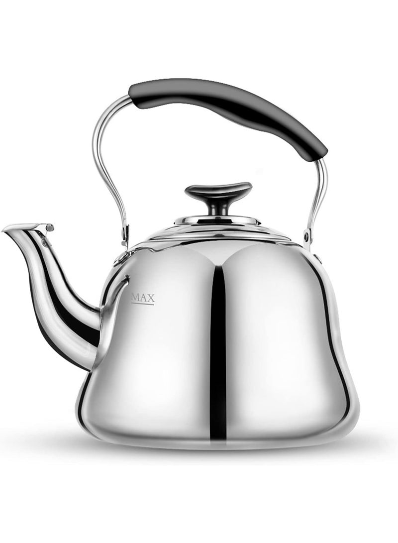 KITCHENOO Tea Kettle Stovetop Whistling Teakettle ClassicTeapot Stainless Steel Tea Pots for Stove Top with Heat-resistant Folding Handle Mirror Finish, 2 liters - Image 1