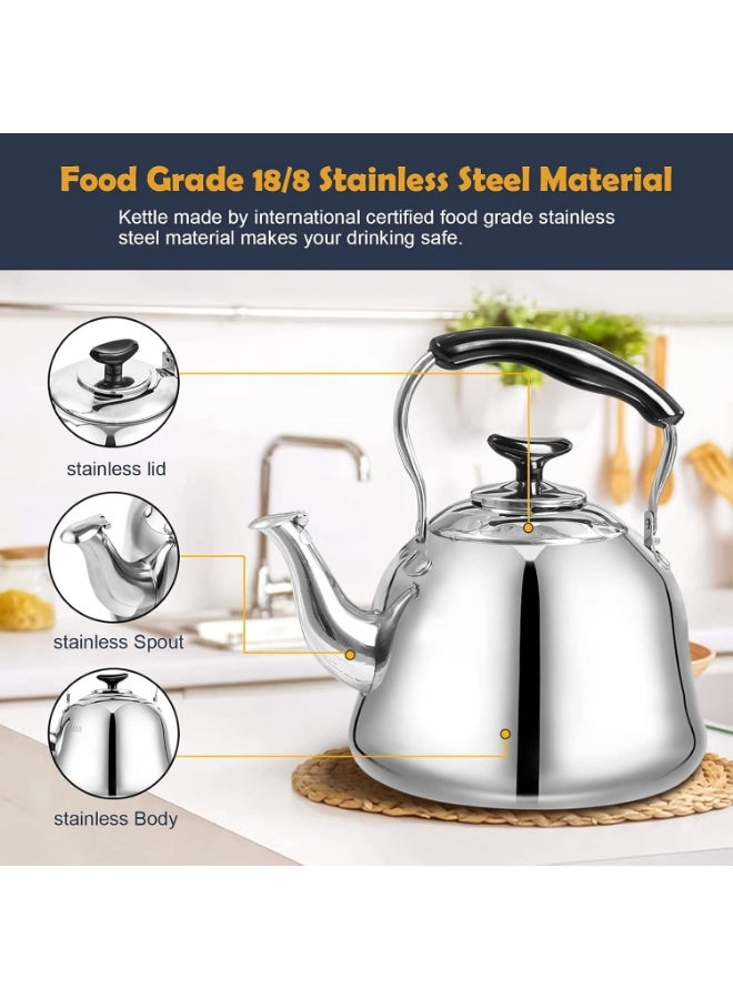 KITCHENOO Tea Kettle Stovetop Whistling Teakettle ClassicTeapot Stainless Steel Tea Pots for Stove Top with Heat-resistant Folding Handle Mirror Finish, 2 liters - Image 3