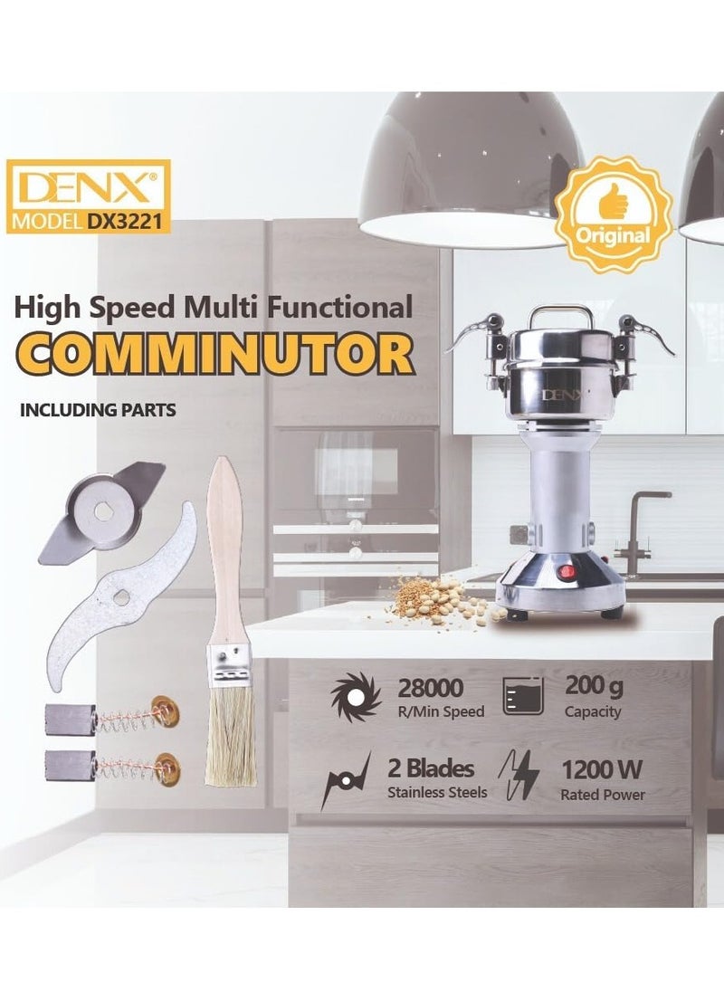 DENX 1200W طاحونة متعددة الوظائف عالية السرعة ، مطحنة توابل سعة 200 جرام ، مطحنة قهوة السرعة 28000 لفة / دقيقة ، مع 2 شفرات تستخدم لطحن القهوة / الفاصوليا / التوابل / الحبوب / الأعشاب / المكسرات ، DX3221