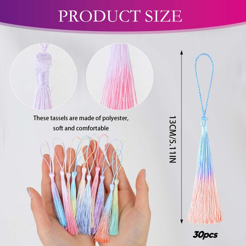salbsever 30PCS Mini Tassels for Crafts Bookmark Tassels for Crafts 10 Colors Silky Soft Tassels with Cord Loops Handmade Craft 13cm/5-Inch Small Tassels for Bookmarks DIY Crafts Keychain Jewelry Making - Image 2
