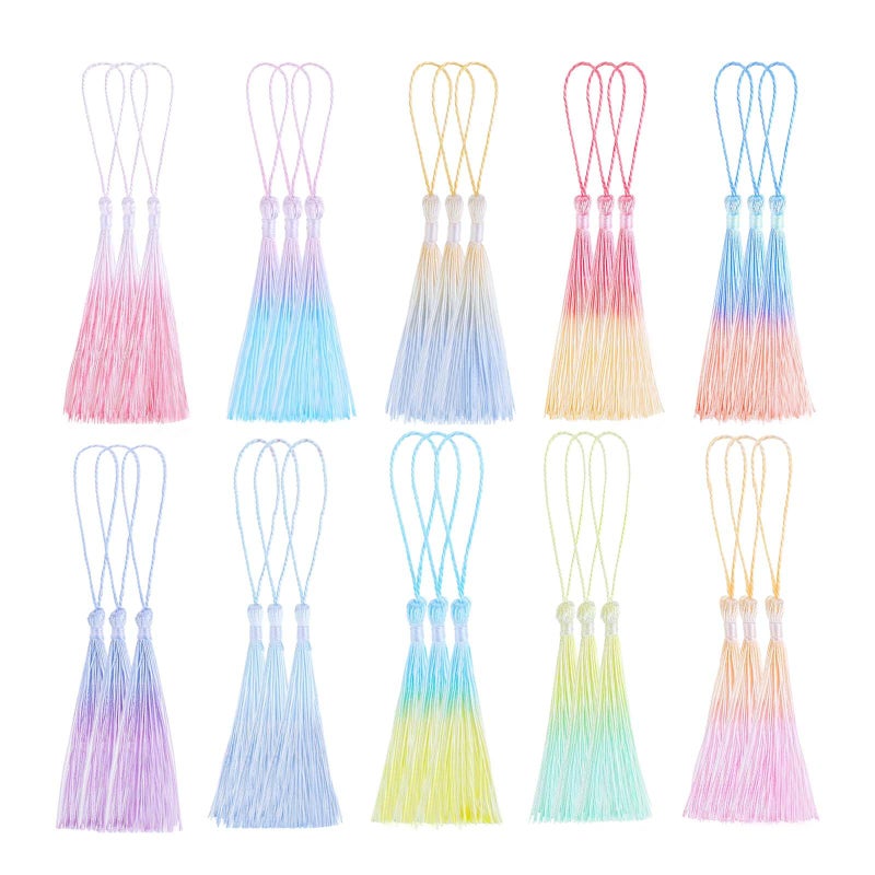 salbsever 30PCS Mini Tassels for Crafts Bookmark Tassels for Crafts 10 Colors Silky Soft Tassels with Cord Loops Handmade Craft 13cm/5-Inch Small Tassels for Bookmarks DIY Crafts Keychain Jewelry Making - Image 1