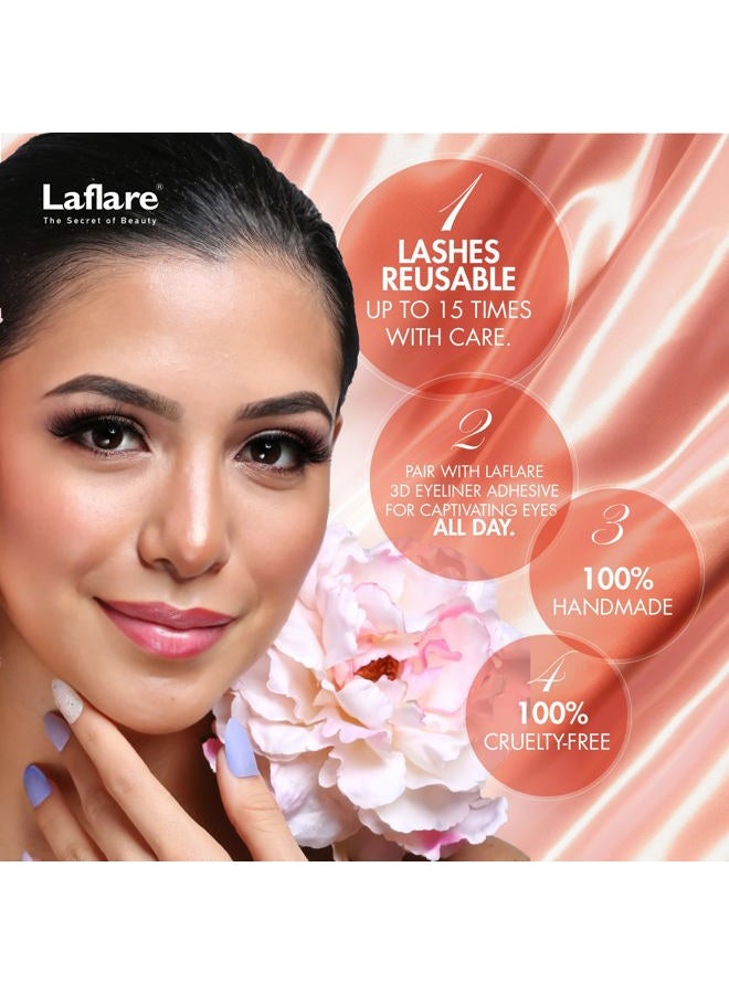 Laflare 3D SILK MINK Premium Faux Mink Eyelashes, Cat Eyes, Wispy, Fluffy, Soft as Mink, Multi-layered False Lashes (SM13) - Image 3