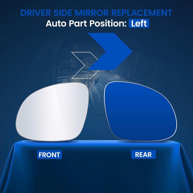 SYKRSS Driver Left Side Mirror Glass Compatible With 2009-2017 Volkswagen VW TIGUAN, Driver Left Side LH Rearview Mirror Convex Glass Rear View Mirror (No Backing Plate)(Non-Heated) - Image 2