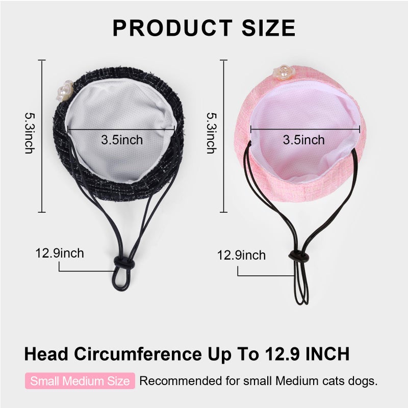 HOWWFALY 2PCS Cat Beret Hat with Small Camellia, Adjustable Satin Bowtie Bandana Scarf Set Pet Princess Costume for Halloween Christmas, Cat Dog Birthday Party Apparel (Pink Bow) - Image 3