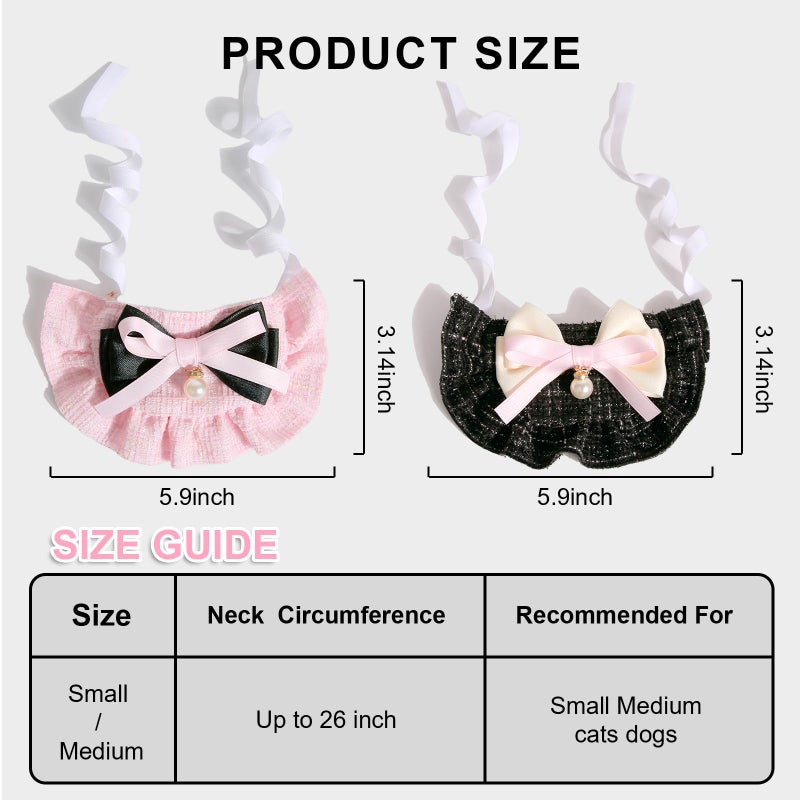 HOWWFALY 2PCS Cat Beret Hat with Small Camellia, Adjustable Satin Bowtie Bandana Scarf Set Pet Princess Costume for Halloween Christmas, Cat Dog Birthday Party Apparel (Pink Bow) - Image 2