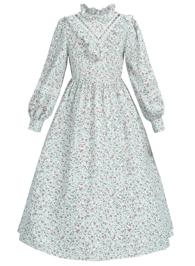 FCCAM FCCAM FCCAM Prairie Colonial Dress Girls Long Sleeve Pioneer Dress Costume Floral Pioneer Girl Laura Ingalls Wilder Green XL - Image 2