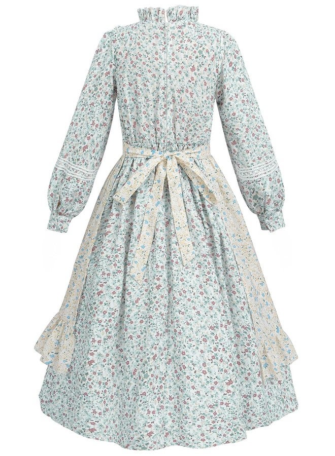 FCCAM FCCAM FCCAM Prairie Colonial Dress Girls Long Sleeve Pioneer Dress Costume Floral Pioneer Girl Laura Ingalls Wilder Green XL - Image 3