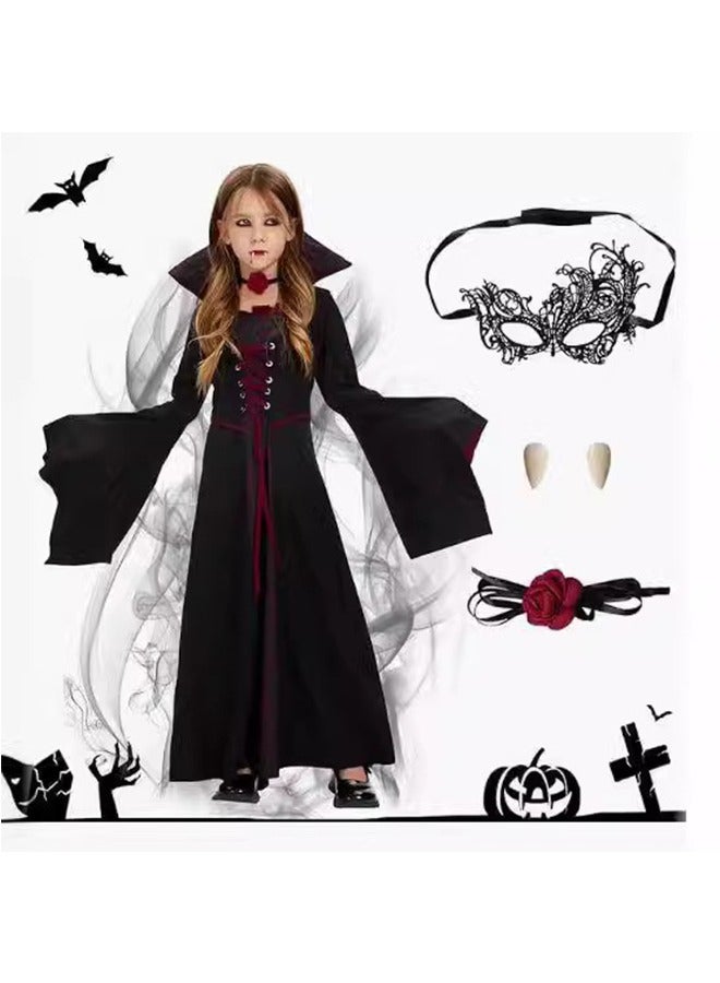 CityRiya-Long Halloween Costumes Girls, Black Witch Dress Halloween Costumes for Girls, Cosplay Costumes Vintage Halloween Outfits, Long Sorceress Dress, Kids Witch Costumes Victorian Faire Costumes for Height 120cm - Image 2