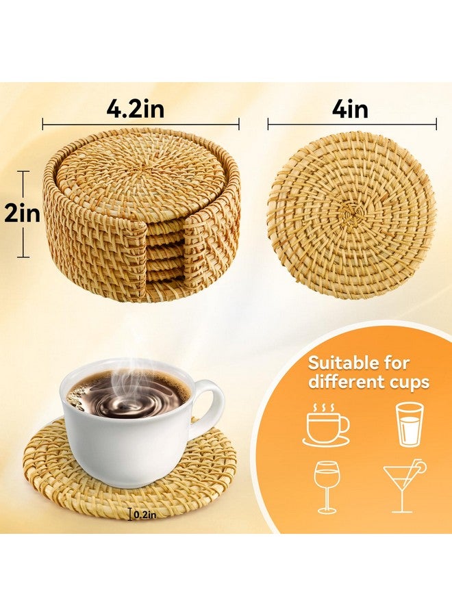 ANPHSIN 6 قطع من حوامل الأكواب المصنوعة يدويًا من الخيزران مع حامل، مجموعة حوامل أكواب من الويكر الطبيعي بأسلوب بوهيمي، حوامل أكواب مقاومة للحرارة لطاولة القهوة، هدايا تدفئة منزلية، ديكور منزلي لحماية الطاولة - Image 5