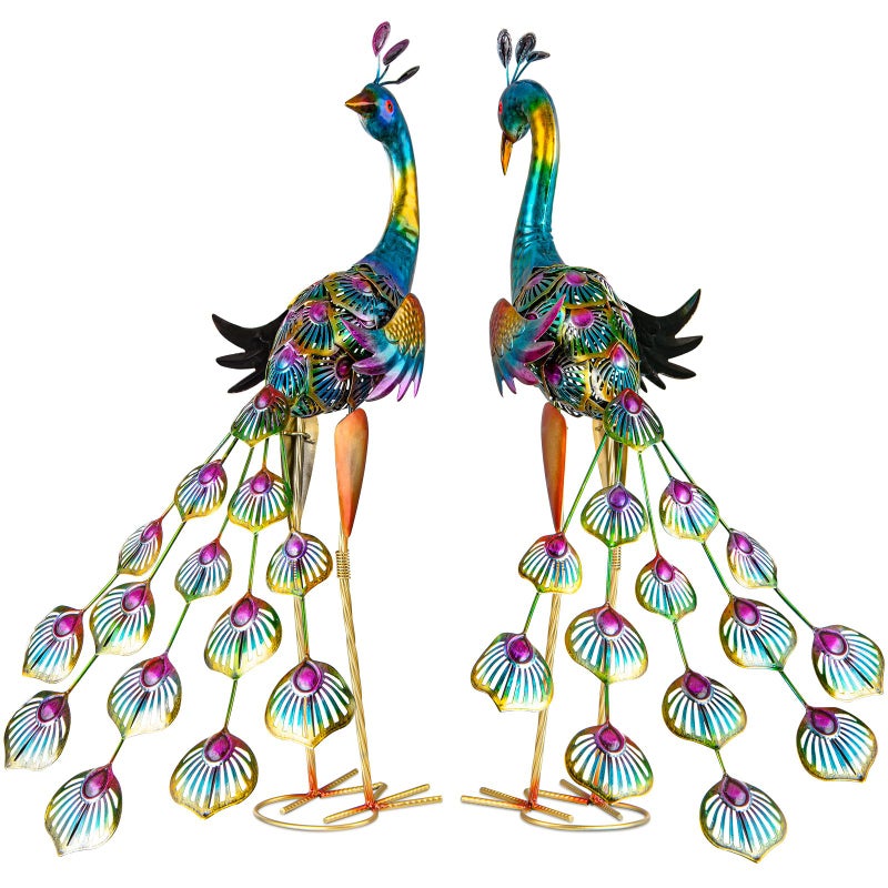 XONOR Metal Peacock Garden Statues Peacock Yard Art Outdoor Sculptures for Home Patio Lawn Backyard DÃ©cor, Set of 2 (Peacock) - Image 1