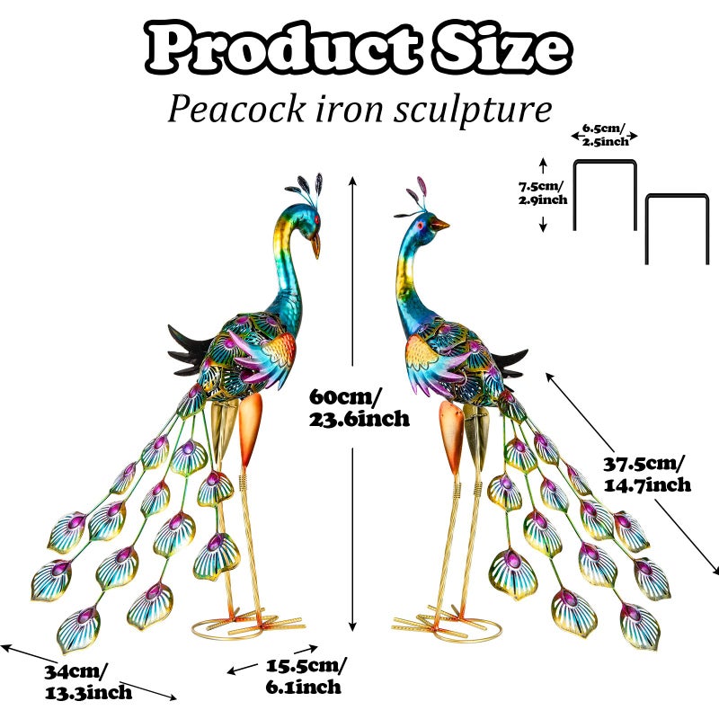XONOR Metal Peacock Garden Statues Peacock Yard Art Outdoor Sculptures for Home Patio Lawn Backyard DÃ©cor, Set of 2 (Peacock) - Image 2