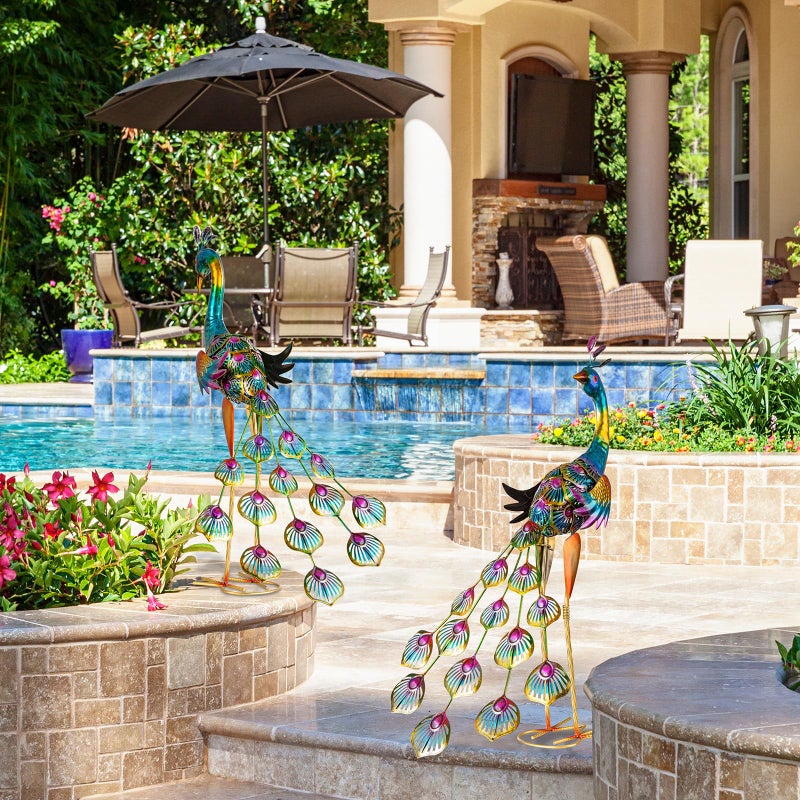 XONOR Metal Peacock Garden Statues Peacock Yard Art Outdoor Sculptures for Home Patio Lawn Backyard DÃ©cor, Set of 2 (Peacock) - Image 5