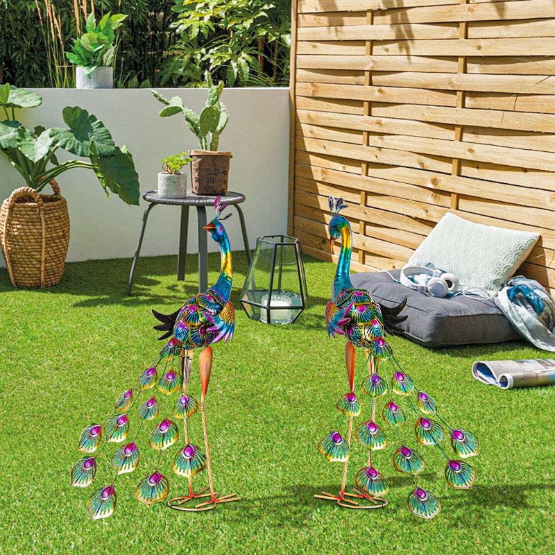 XONOR Metal Peacock Garden Statues Peacock Yard Art Outdoor Sculptures for Home Patio Lawn Backyard DÃ©cor, Set of 2 (Peacock) - Image 4