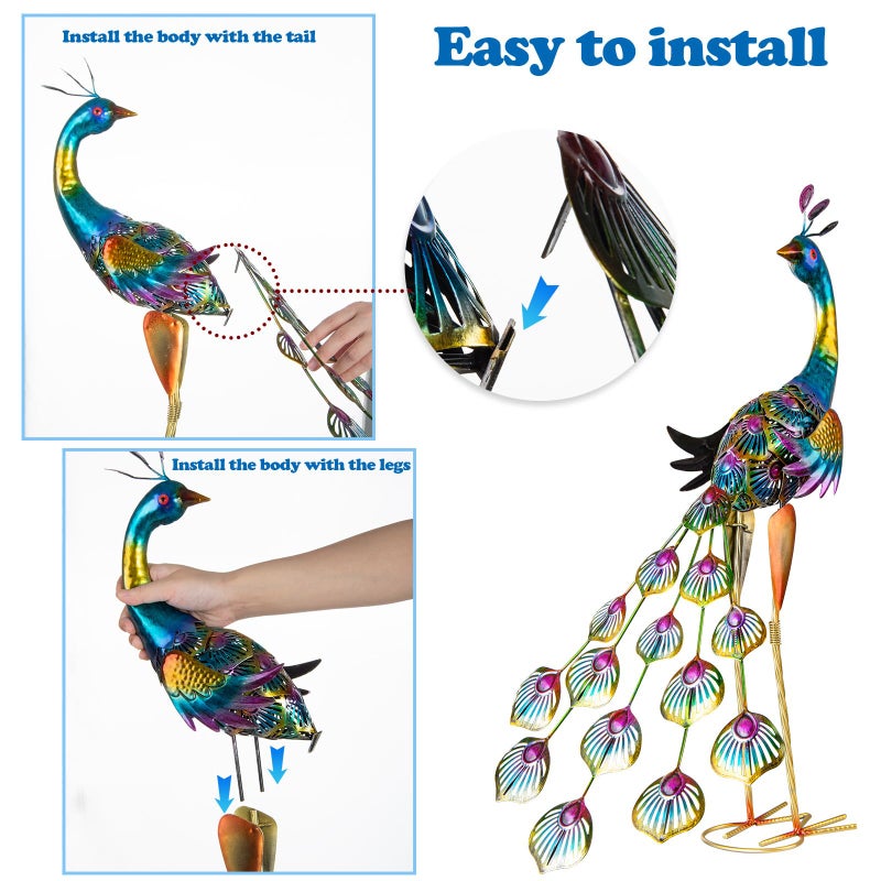 XONOR Metal Peacock Garden Statues Peacock Yard Art Outdoor Sculptures for Home Patio Lawn Backyard DÃ©cor, Set of 2 (Peacock) - Image 3