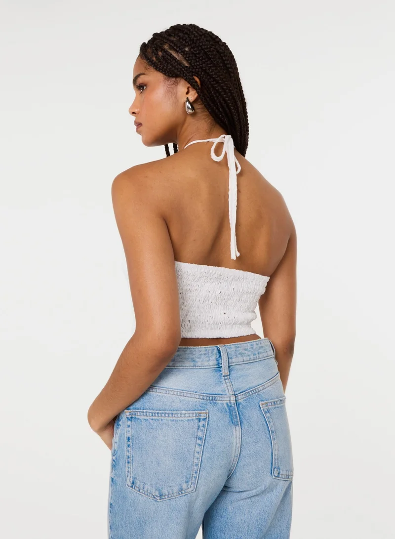 بينك فانيلا Cutwork Placement Hanky Halter Top