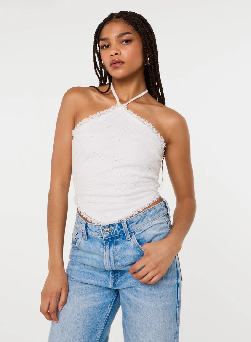 بينك فانيلا Cutwork Placement Hanky Halter Top