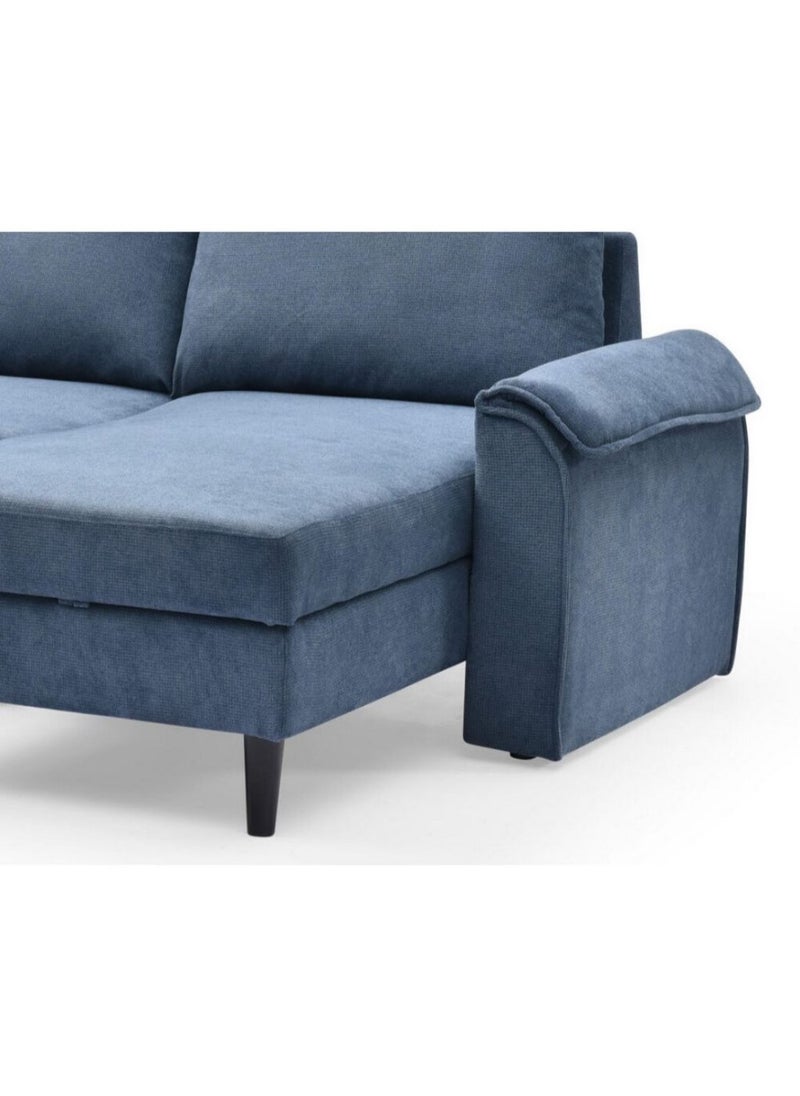 Homzmart Swedish Wood and Velvet U Shape Sofa - Blue  - Image 2