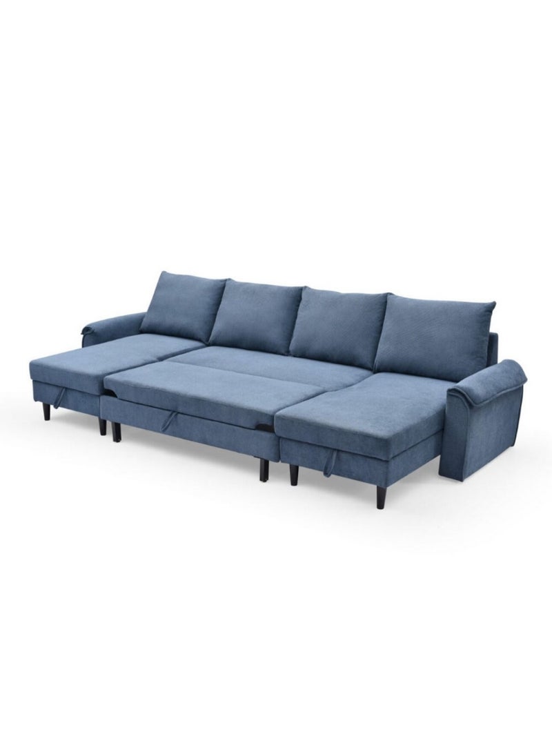 Homzmart Swedish Wood and Velvet U Shape Sofa - Blue  - Image 5