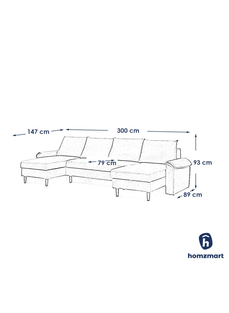 Swedish Wood and Velvet U Shape Sofa - Blue