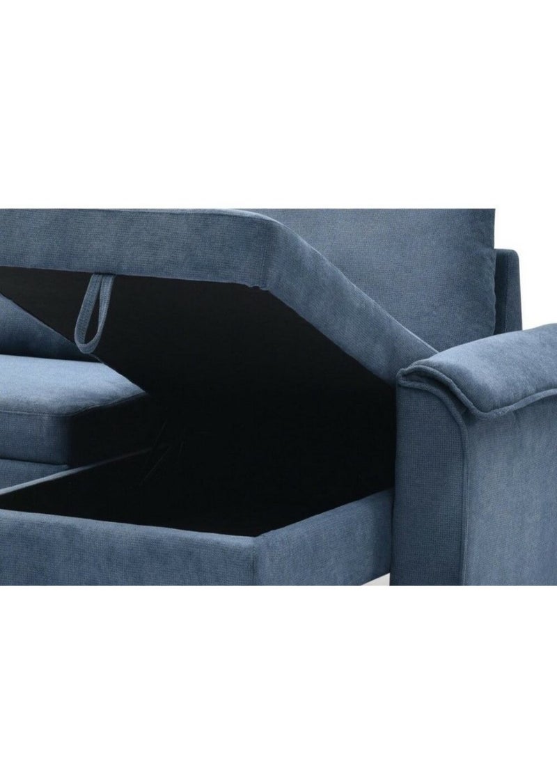 Homzmart Swedish Wood and Velvet U Shape Sofa - Blue  - Image 3