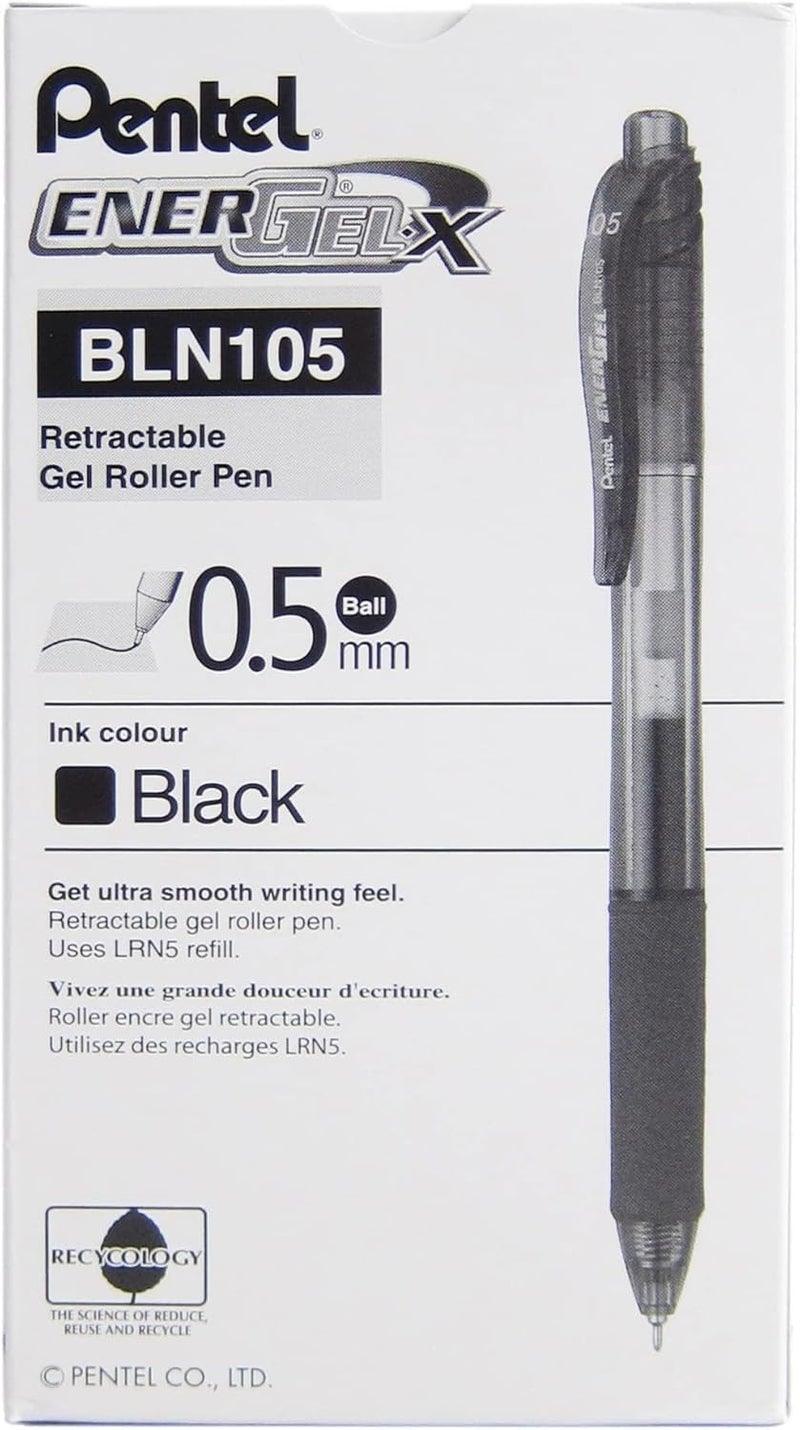 Pentel EnerGel-X Retractable Liquid Gel Pen, 0.5 mm, Black, Pack of 24 - Image 3