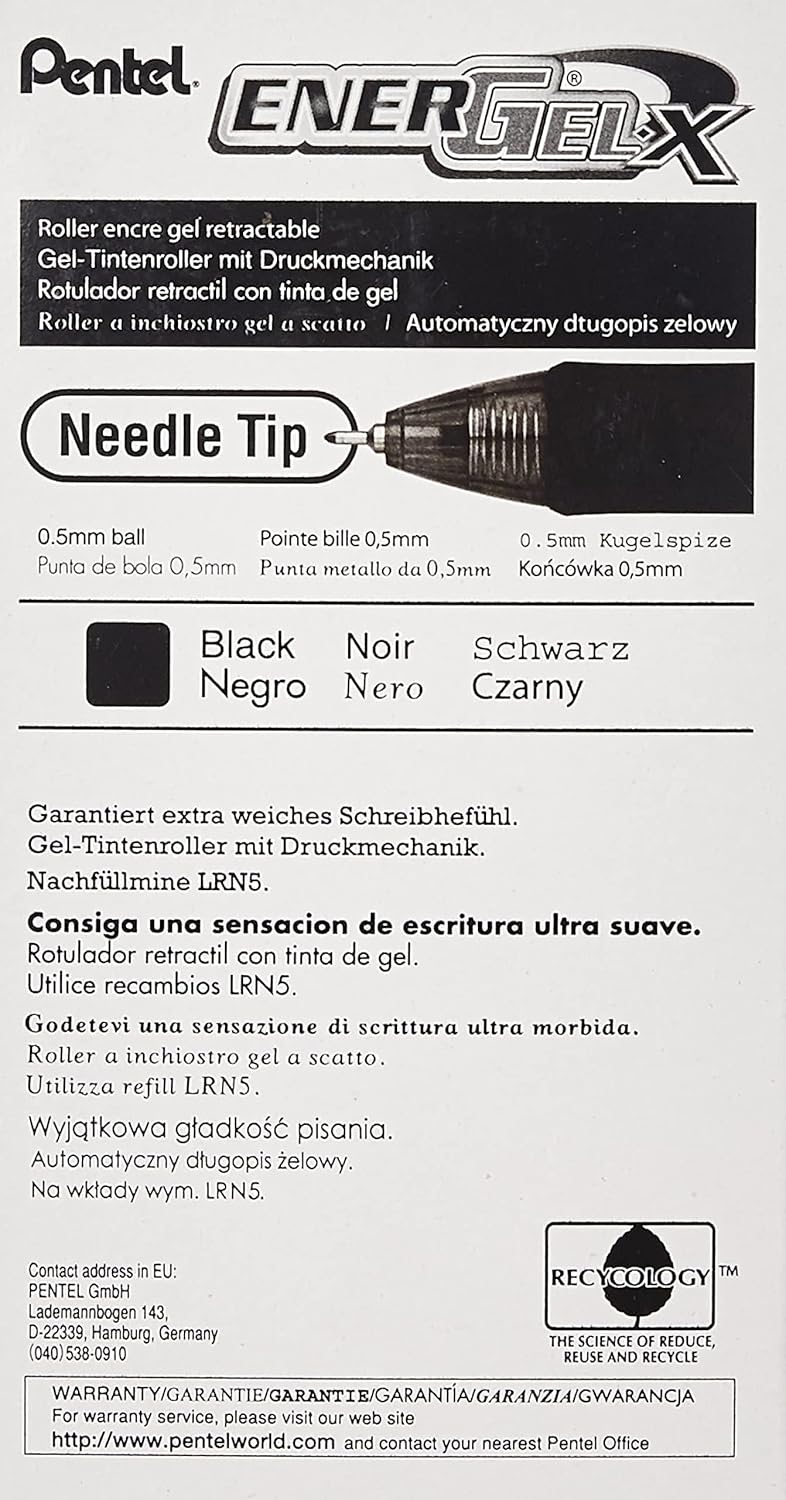 Pentel EnerGel-X Retractable Liquid Gel Pen, 0.5 mm, Black, Pack of 24 - Image 2