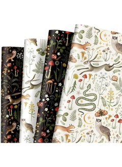 AnyDesign 12 Sheets Vintage Wrapping Paper Animals Mushroom Gift Wrap Paper Bulk Folded Flat 4 Designs Retro Botanic DIY Craft Art Paper for Party Wrapping Supplies, 19.7 x 27.6 Inch