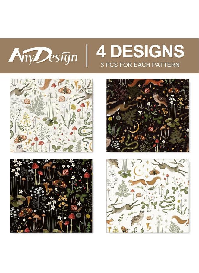 Bluejw - AnyDesign 12 Sheets Vintage Wrapping Paper Animals Mushroom Gift Wrap Paper Bulk Folded Flat 4 Designs Retro Botanic DIY Craft Art Paper for Party Wrapping Supplies, 19.7 x 27.6 Inch - Image 1