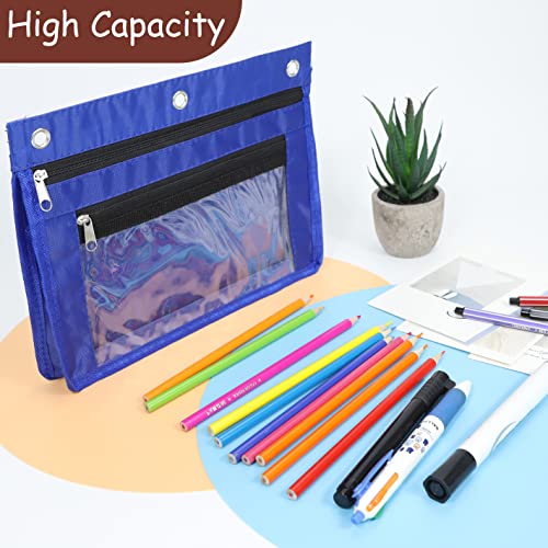 YoeeJob 1 Pack Pencil Pouch for 3 Ring Binder, Expandable Binder Pouches with Zipper, Large Capacity Pen Holder Case with Clear Window School Class Office Organizers, Blue - Image 4