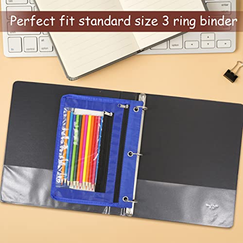 YoeeJob 1 Pack Pencil Pouch for 3 Ring Binder, Expandable Binder Pouches with Zipper, Large Capacity Pen Holder Case with Clear Window School Class Office Organizers, Blue - Image 5