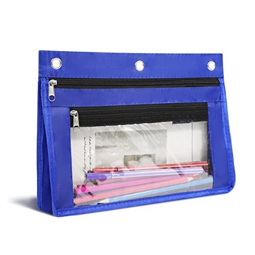 YoeeJob 1 Pack Pencil Pouch for 3 Ring Binder, Expandable Binder Pouches with Zipper, Large Capacity Pen Holder Case with Clear Window School Class Office Organizers, Blue - Image 1