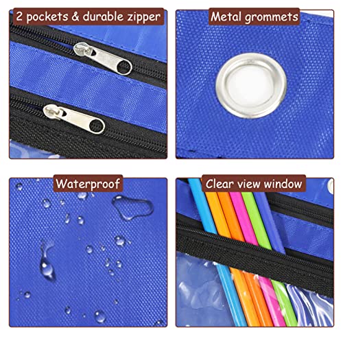 YoeeJob 1 Pack Pencil Pouch for 3 Ring Binder, Expandable Binder Pouches with Zipper, Large Capacity Pen Holder Case with Clear Window School Class Office Organizers, Blue - Image 3