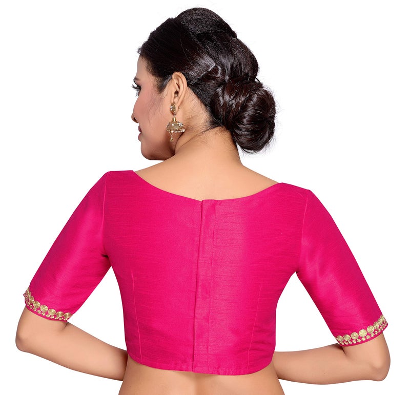 Studio Shringaar Women's Readymade Pink Polyester Saree Blouse With Elbow Length Sleeves (Pink, 40) - Image 3