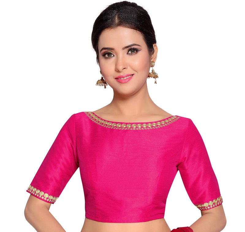 Studio Shringaar Women's Readymade Pink Polyester Saree Blouse With Elbow Length Sleeves (Pink, 40) - Image 5