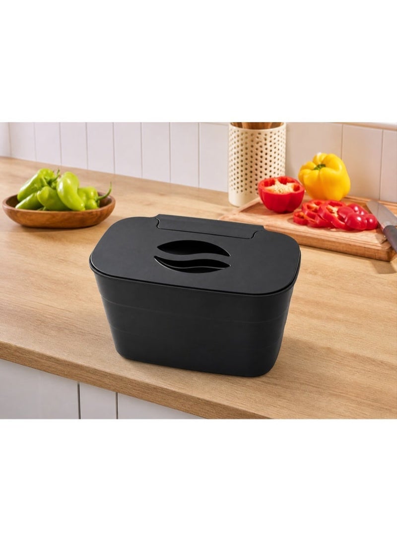 RokShop Hanging Bucket With Lid, Plastic Kitchen Basket Cabinet Door Classification, under Kitchen Sink Trash Bin Organizer-  Black - Image 3