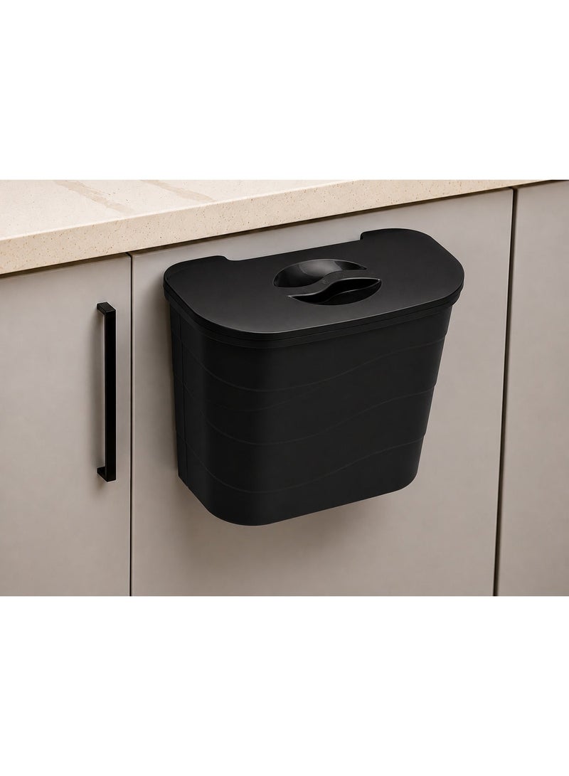 RokShop Hanging Bucket With Lid, Plastic Kitchen Basket Cabinet Door Classification, under Kitchen Sink Trash Bin Organizer-  Black - Image 1