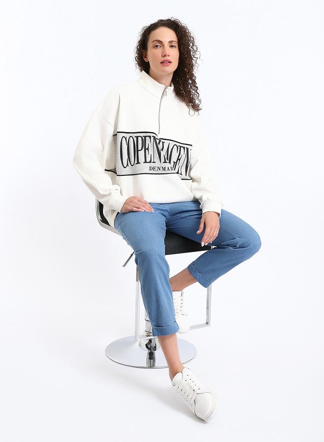 LC WAIKIKI Funnel Neck Printed Oversize Women's Thick Sweatshirt - Image 2
