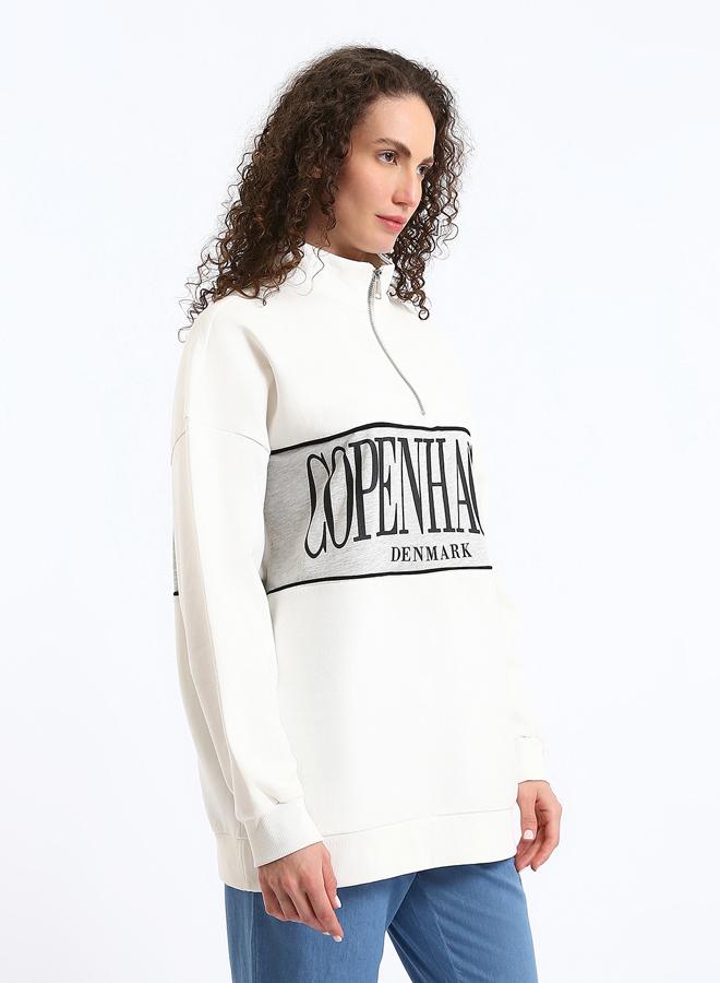 LC WAIKIKI Funnel Neck Printed Oversize Women's Thick Sweatshirt - Image 4