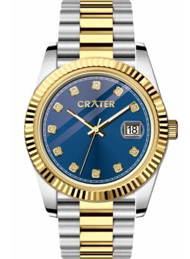 كريتر  ساعة كريتر (CRATER) للرجال – تصميم ملكي فاخر من الستانلس ستيل، مينا كلاسيكي مع عرض التاريخ، مقاومة للماء – تشمل علبة الماركة (فضي ذهبي/أسود). - Image 1